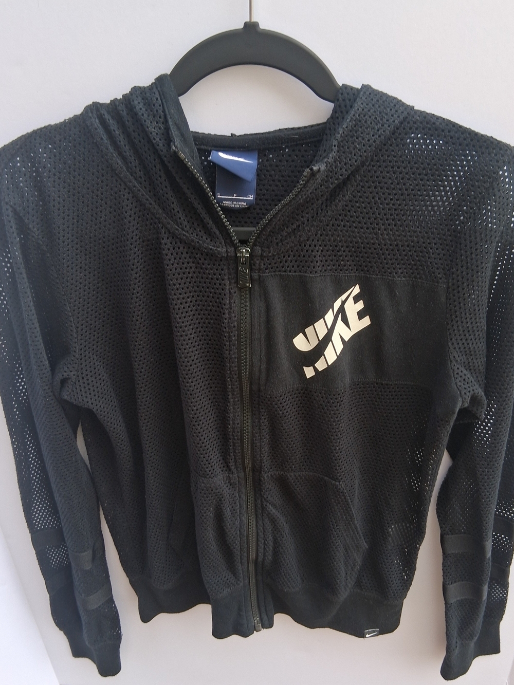 Nike Womens Black Graphic Logo Mesh Zip-Up Hoodie Size S